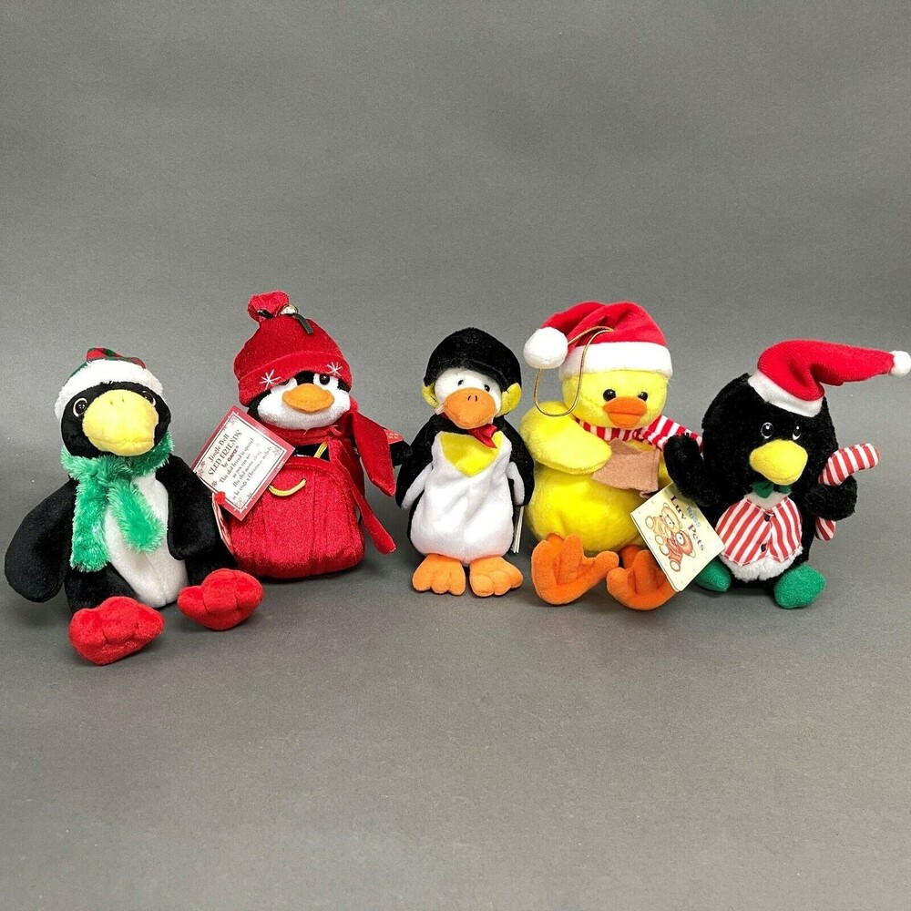 Ganz Russ TY Beanie Babies Carolin Critters Duck Bear Singing Penguin Plush Xmas